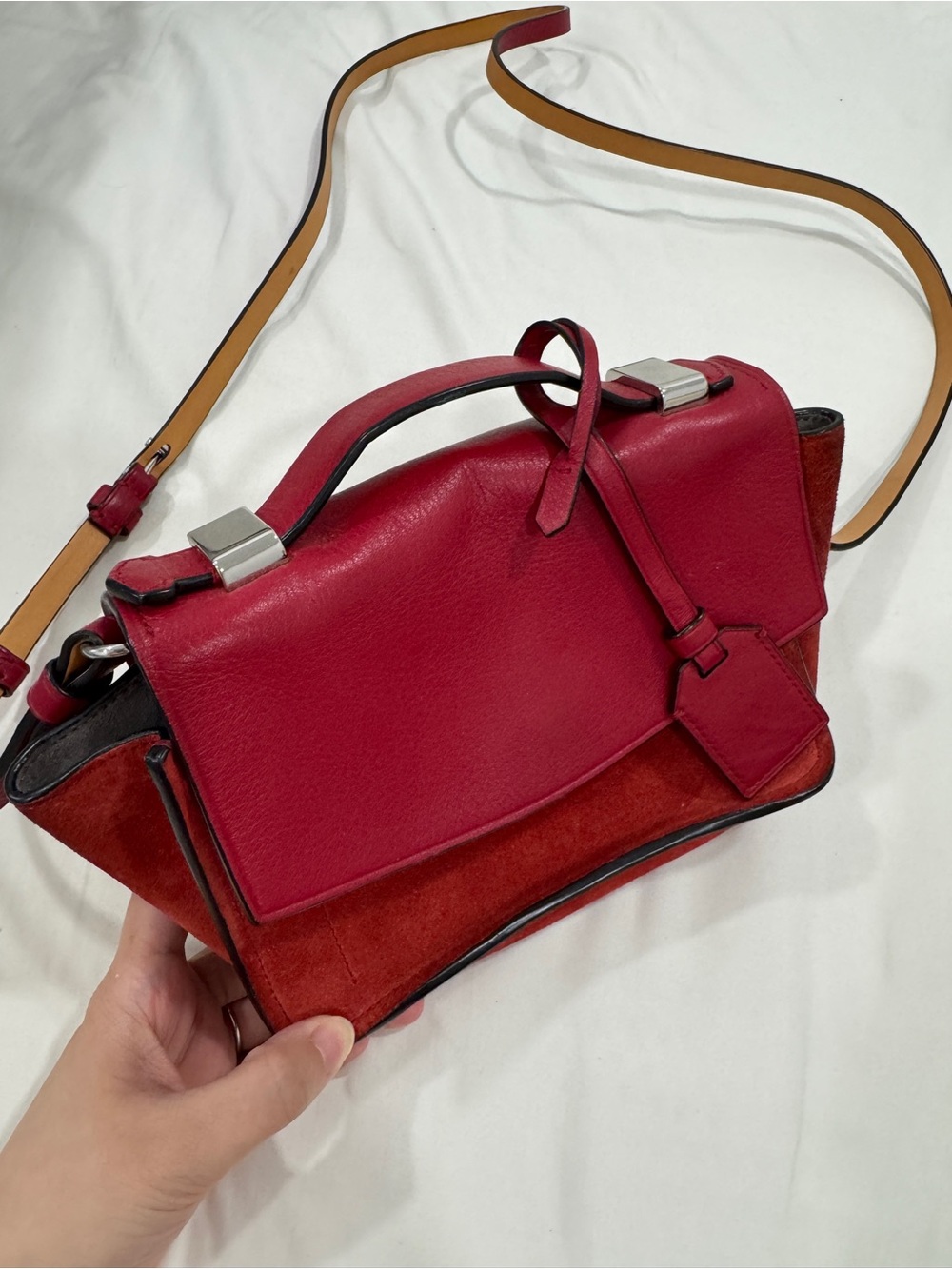 Reed Krakoff Red Leather & Suede Crossbody Satchel